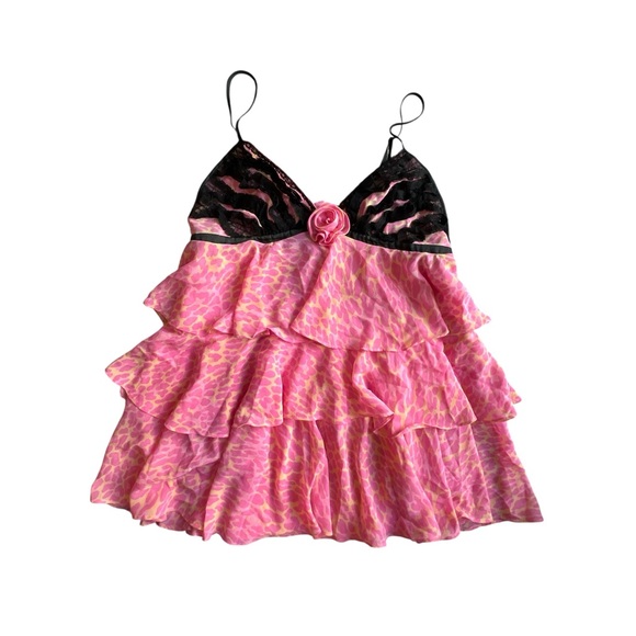 Betsey Johnson Other - Betsey Johnson Pink yellow leopard print Black lace slip Sz S